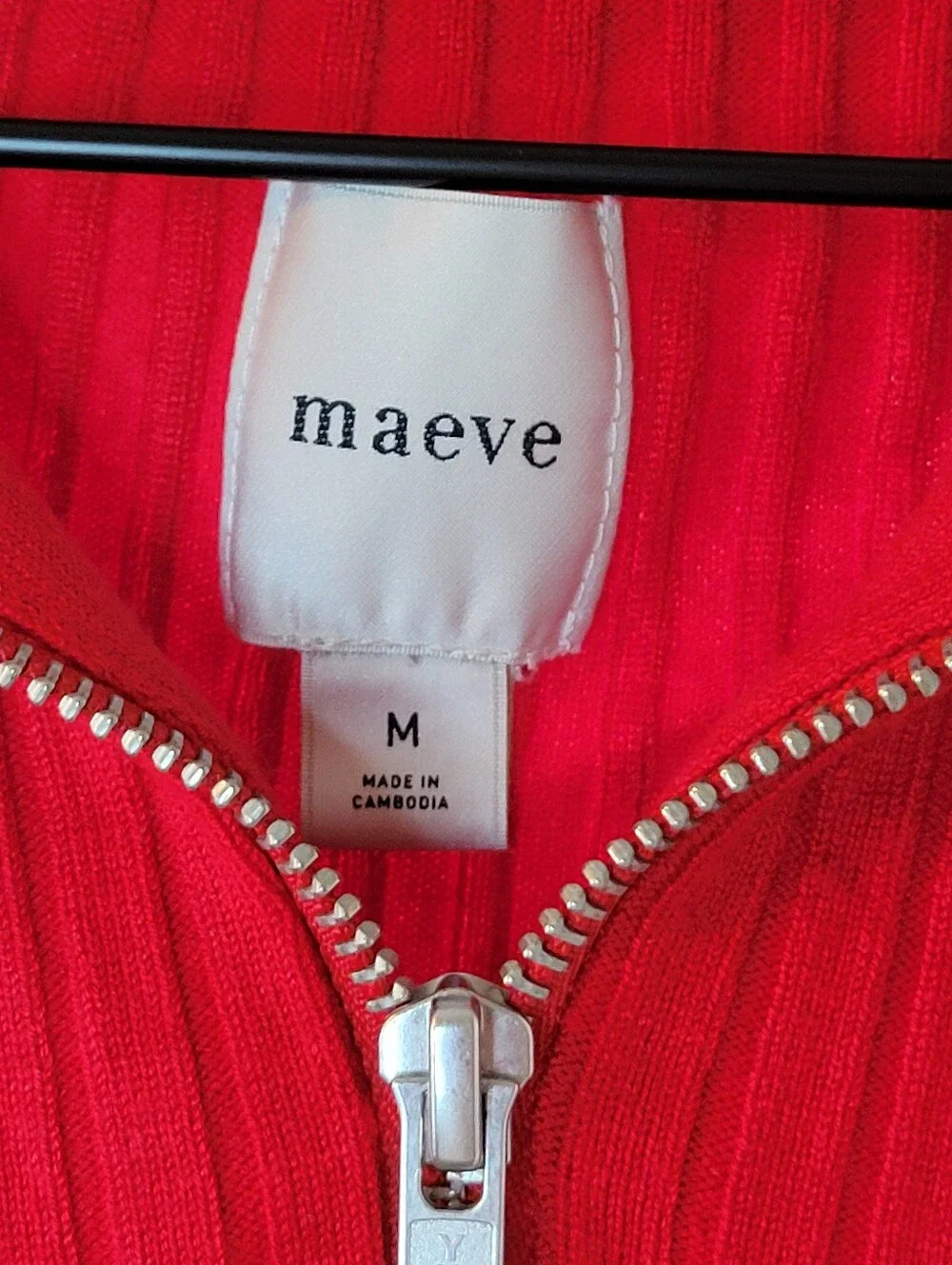 Maeve Anthropologie Fitted Red Ribbed Half-Zip Knit Sweater, Size Womens Medium
